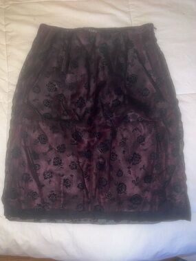 GUESS Burgundy Pencil Skirt with Black Floral Lace